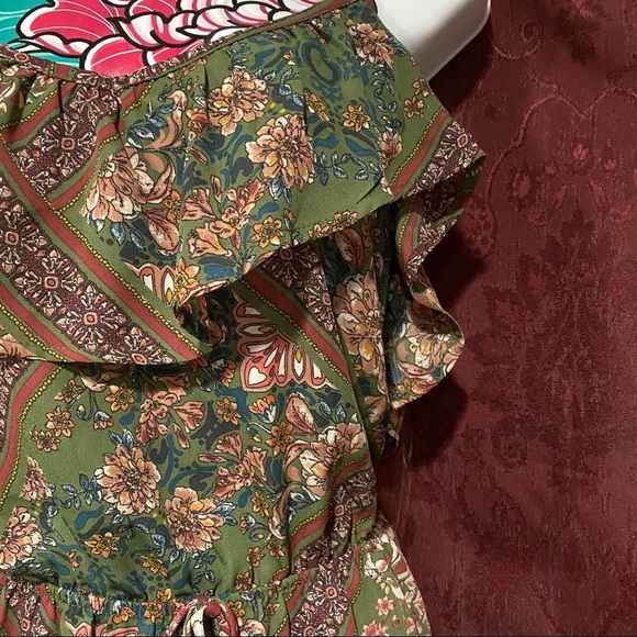 Charming Charlie Olive Green Floral Shirt - Picture 2 of 3